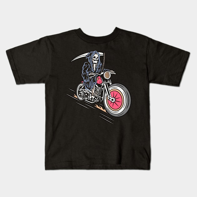 Motobiker skull Kids T-Shirt by gggraphicdesignnn